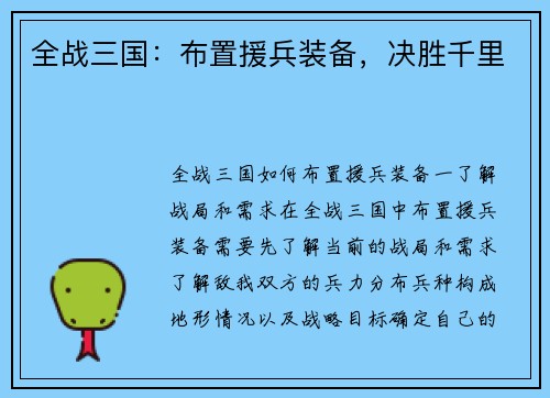 全战三国：布置援兵装备，决胜千里